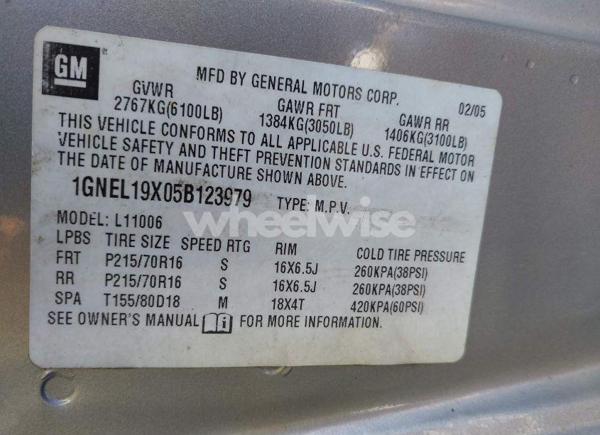 Photo 9 of 2005 Chevrolet Astro (VIN 1GNEL19X05B123979)