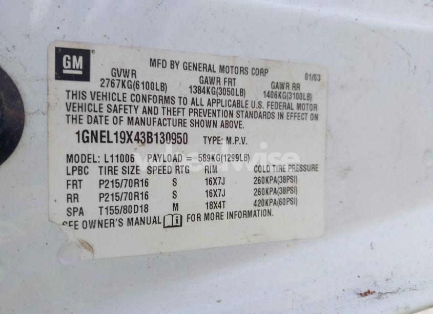 Photo 9 of 2003 Chevrolet Astro LS (VIN 1GNEL19X43B130950)