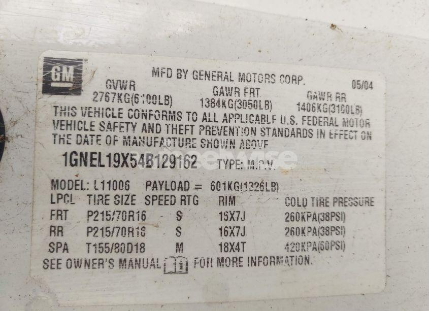 Photo 9 of 2004 Chevrolet Astro (VIN 1GNEL19X54B129162)