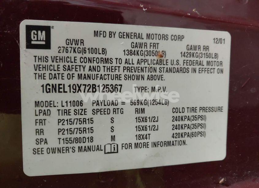 Photo 9 of 2002 Chevrolet Astro LS (VIN 1GNEL19X72B125367)