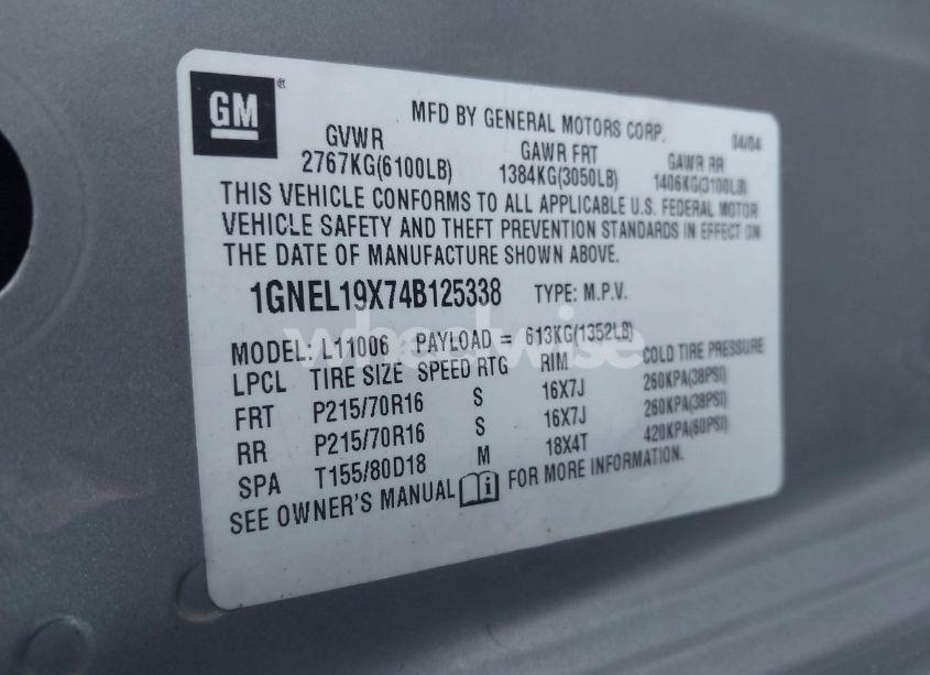 Photo 9 of 2004 Chevrolet Astro (VIN 1GNEL19X74B125338)