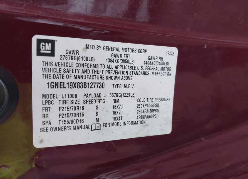 Photo 9 of 2003 Chevrolet Astro LS (VIN 1GNEL19X83B127730)