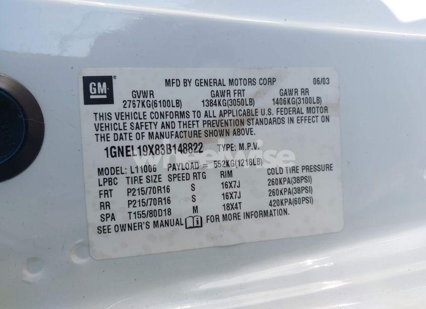 Photo 9 of 2003 Chevrolet Astro LS (VIN 1GNEL19X83B148822)