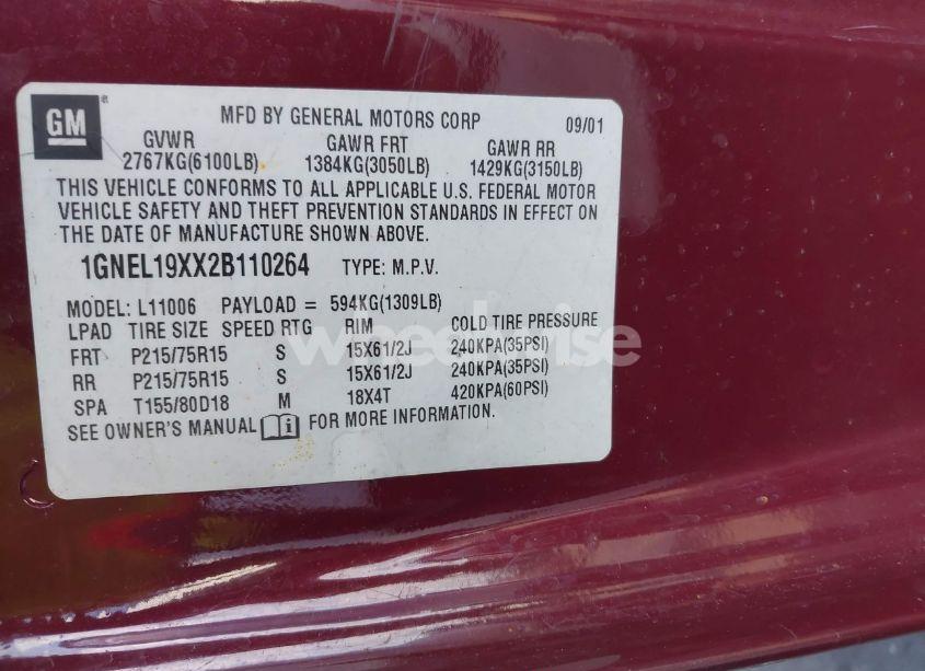 Photo 9 of 2002 Chevrolet Astro LS (VIN 1GNEL19XX2B110264)