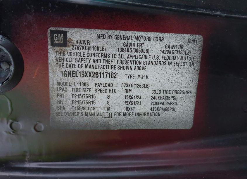 Photo 9 of 2002 Chevrolet Astro (VIN 1GNEL19XX2B117182)