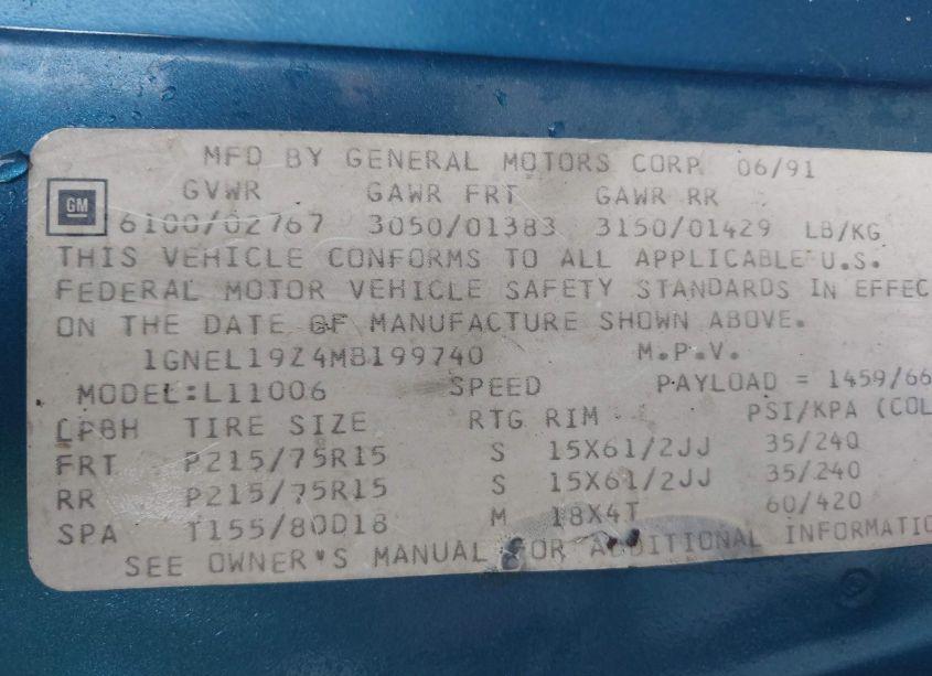 Photo 9 of 1991 Chevrolet Astro (VIN 1GNEL19Z4MB199740)