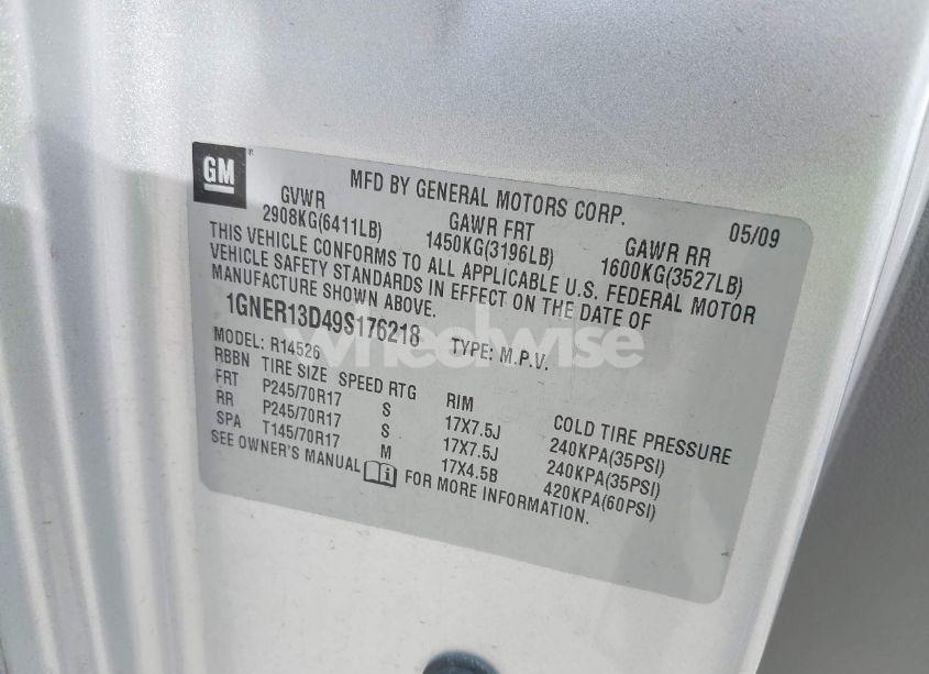 Photo 9 of 2009 Chevrolet Traverse LS (VIN 1GNER13D49S176218)