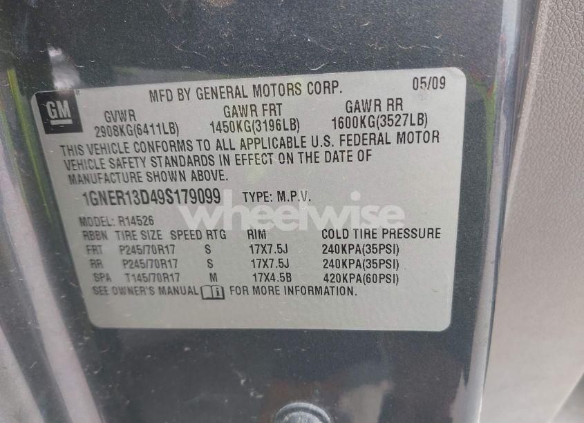 Photo 9 of 2009 Chevrolet Traverse LS (VIN 1GNER13D49S179099)