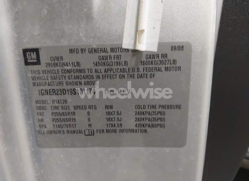 Photo 9 of 2009 Chevrolet Traverse LT (VIN 1GNER23D19S101174)