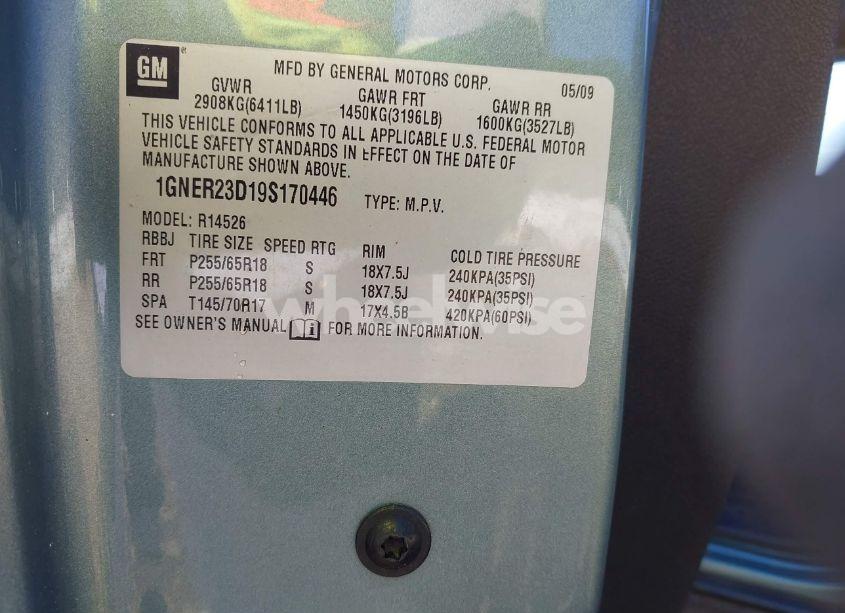 Photo 9 of 2009 Chevrolet Traverse LT (VIN 1GNER23D19S170446)