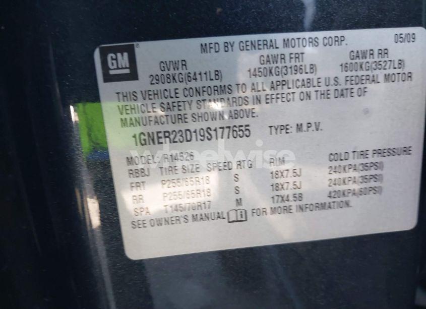 Photo 9 of 2009 Chevrolet Traverse LT (VIN 1GNER23D19S177655)