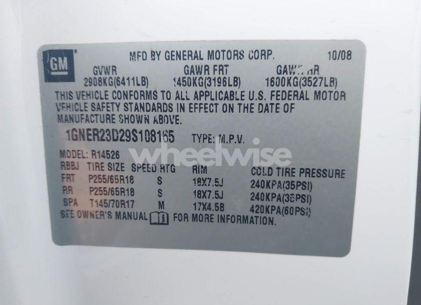 Photo 9 of 2009 Chevrolet Traverse LT (VIN 1GNER23D29S108165)