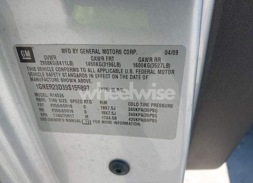 Photo 9 of 2009 Chevrolet Traverse LT (VIN 1GNER23D39S155897)