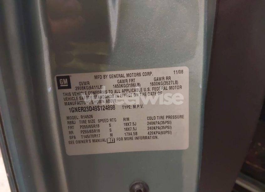 Photo 9 of 2009 Chevrolet Traverse LT (VIN 1GNER23D49S124898)