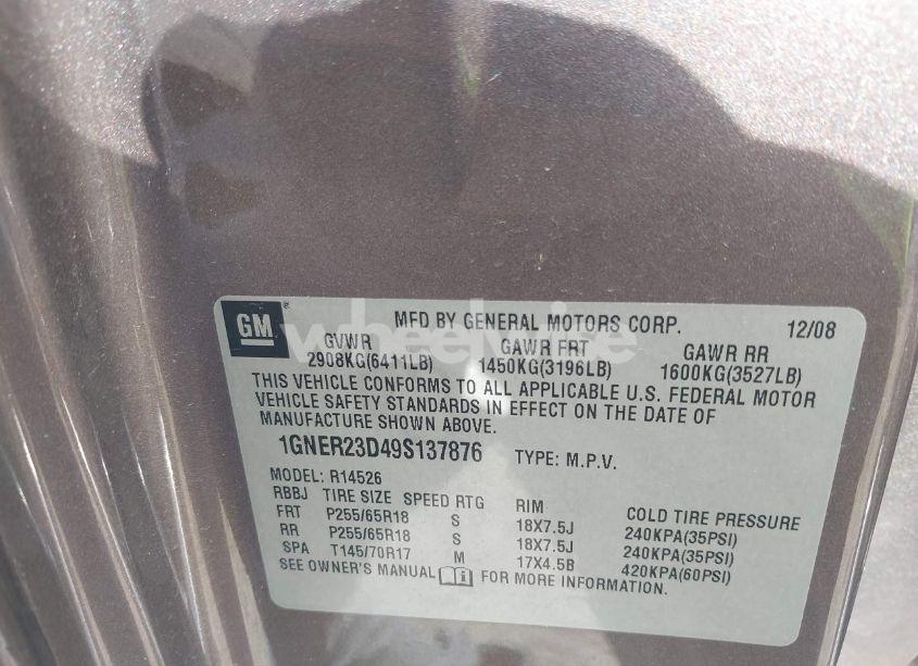 Photo 9 of 2009 Chevrolet Traverse LT (VIN 1GNER23D49S137876)