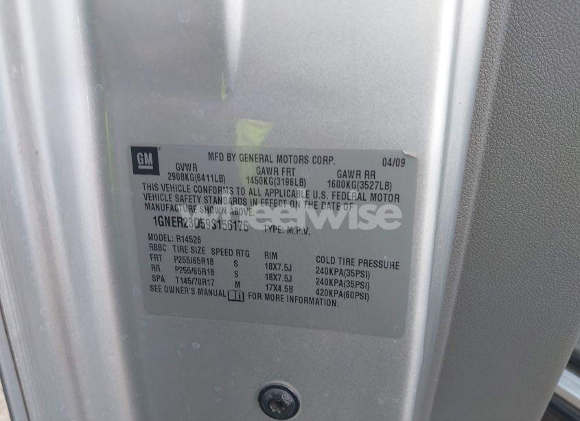 Photo 9 of 2009 Chevrolet Traverse LT (VIN 1GNER23D59S156176)