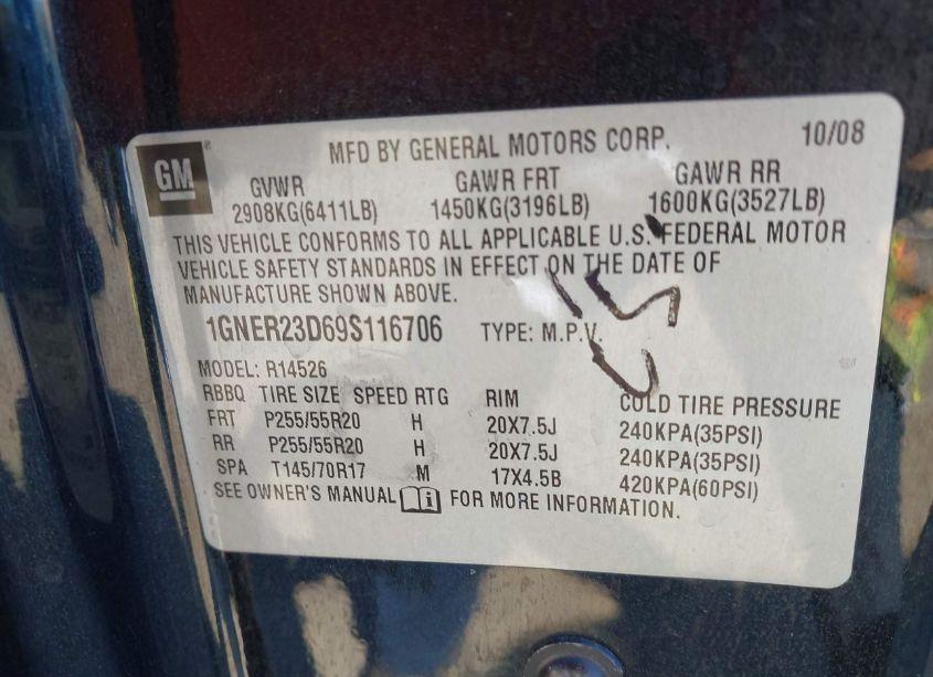 Photo 9 of 2009 Chevrolet Traverse LT (VIN 1GNER23D69S116706)