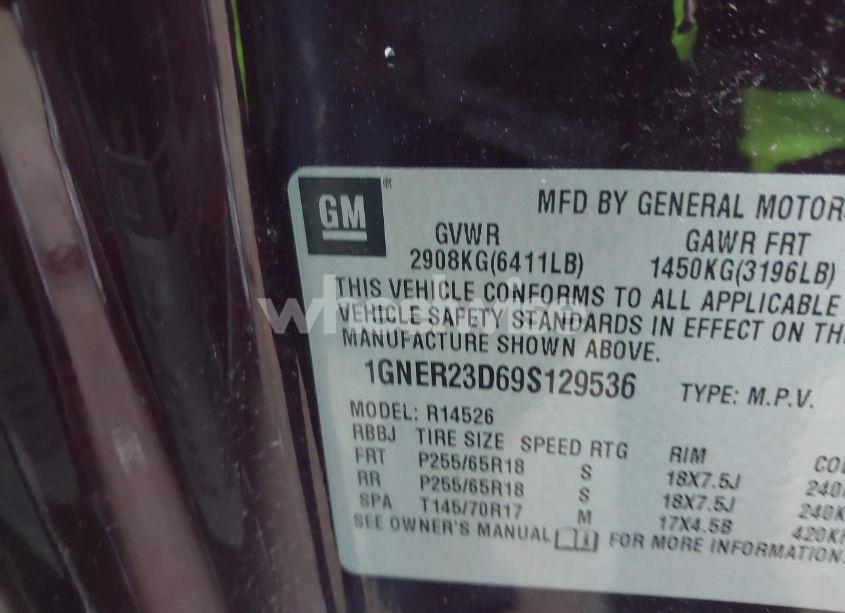 Photo 9 of 2009 Chevrolet Traverse LT (VIN 1GNER23D69S129536)