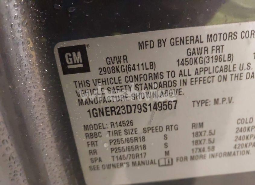 Photo 9 of 2009 Chevrolet Traverse LT (VIN 1GNER23D79S149567)