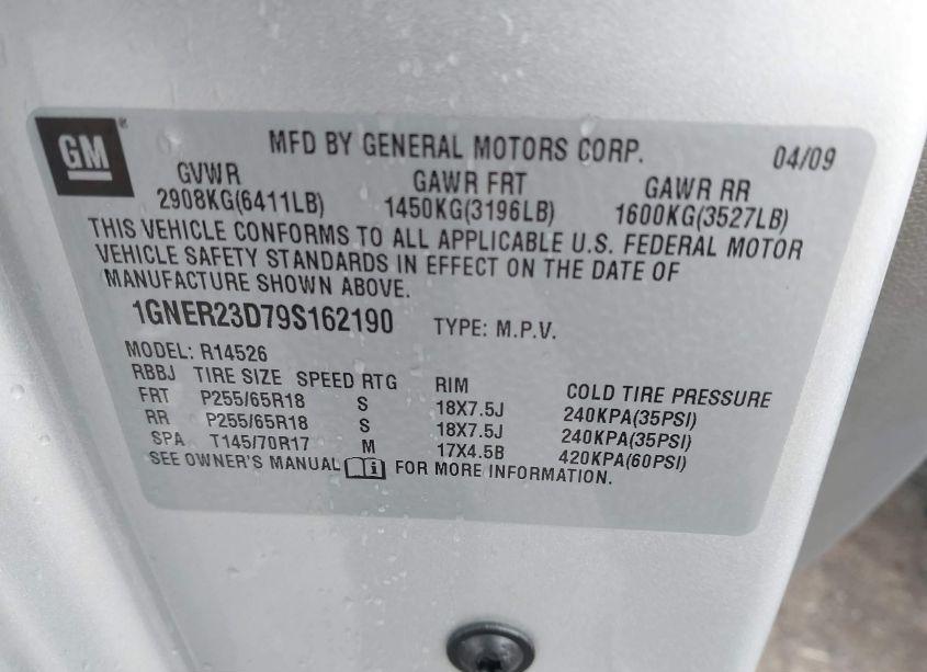 Photo 9 of 2009 Chevrolet Traverse LT (VIN 1GNER23D79S162190)