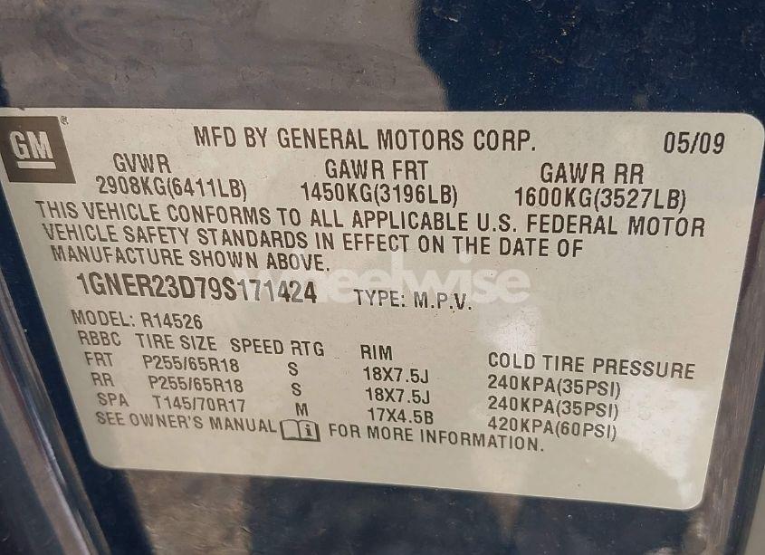 Photo 9 of 2009 Chevrolet Traverse LT (VIN 1GNER23D79S171424)