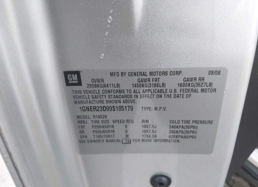 Photo 9 of 2009 Chevrolet Traverse LT (VIN 1GNER23D99S105179)