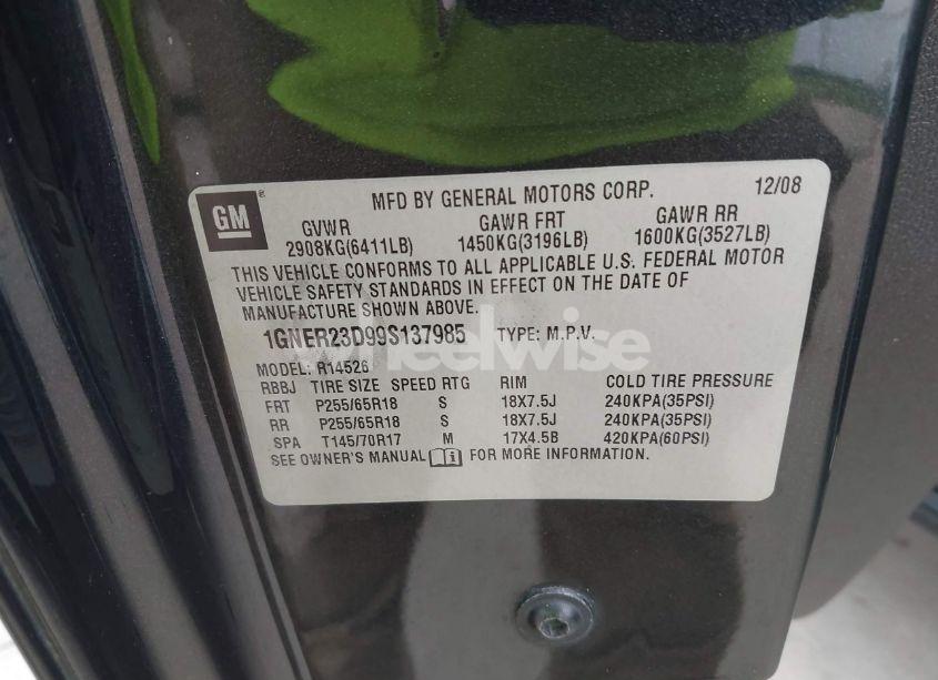 Photo 9 of 2009 Chevrolet Traverse LT (VIN 1GNER23D99S137985)