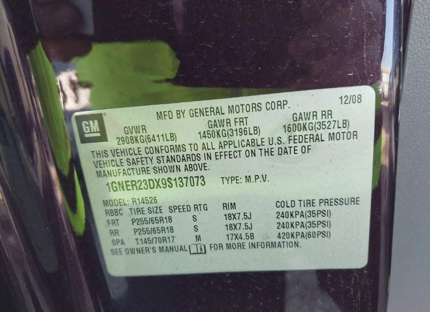 Photo 9 of 2009 Chevrolet Traverse LT (VIN 1GNER23DX9S137073)