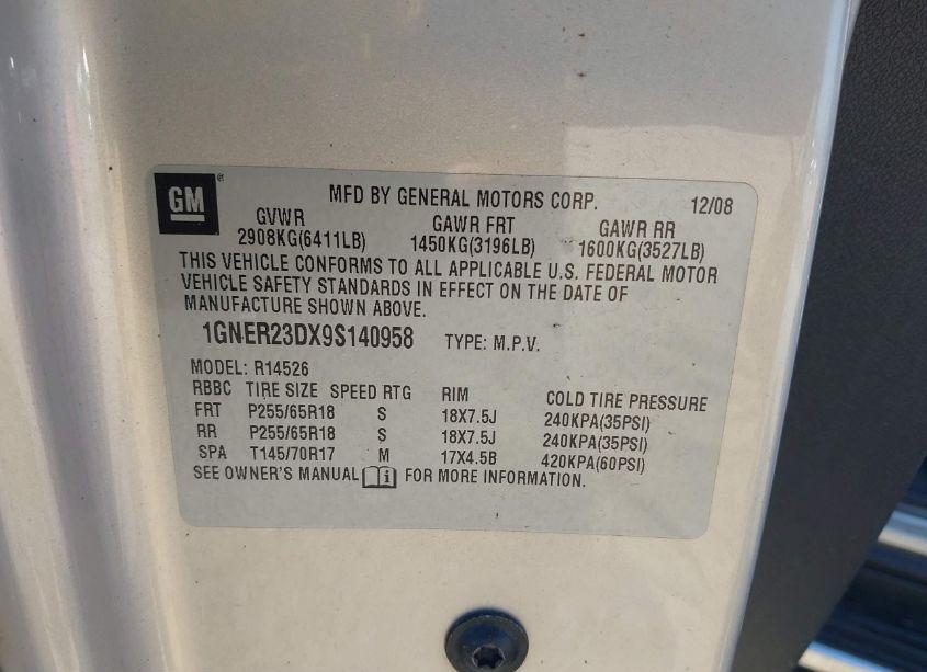 Photo 9 of 2009 Chevrolet Traverse LT (VIN 1GNER23DX9S140958)