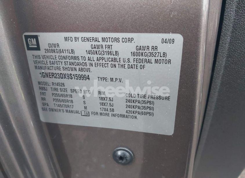 Photo 9 of 2009 Chevrolet Traverse LT (VIN 1GNER23DX9S159994)