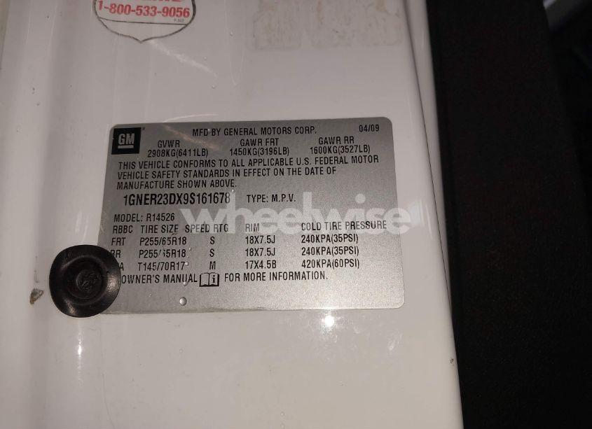 Photo 9 of 2009 Chevrolet Traverse LT (VIN 1GNER23DX9S161678)