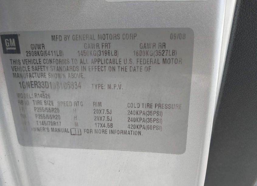 Photo 9 of 2009 Chevrolet Traverse LTZ (VIN 1GNER33D19S106834)