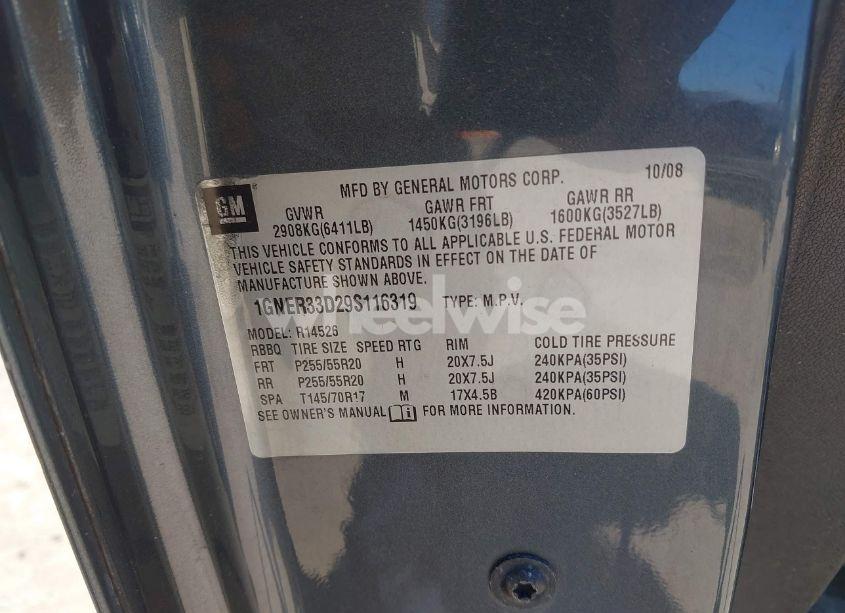 Photo 9 of 2009 Chevrolet Traverse LTZ (VIN 1GNER33D29S116319)