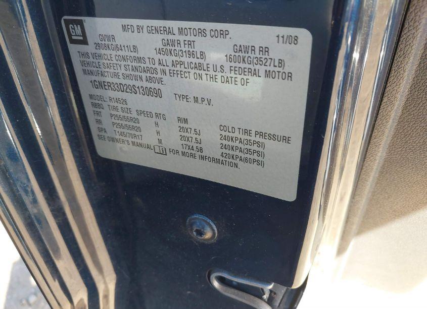 Photo 9 of 2009 Chevrolet Traverse LTZ (VIN 1GNER33D29S130690)