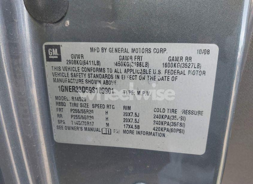 Photo 9 of 2009 Chevrolet Traverse LTZ (VIN 1GNER33D59S109901)