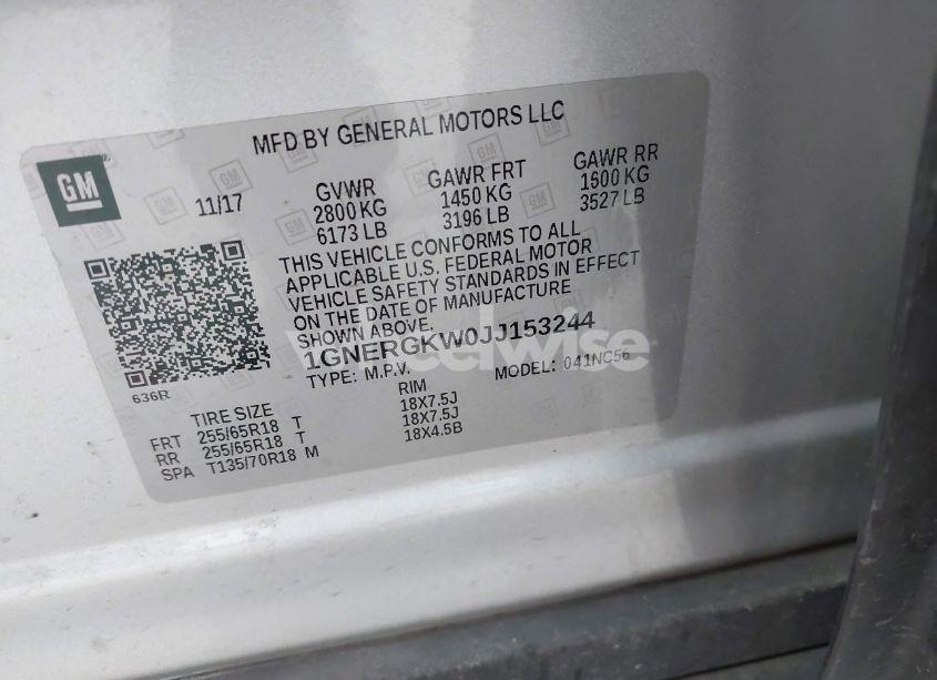 Photo 9 of 2018 Chevrolet Traverse 1LT (VIN 1GNERGKW0JJ153244)