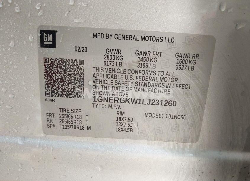 Photo 9 of 2020 Chevrolet Traverse FWD LT CLOTH (VIN 1GNERGKW1LJ231260)