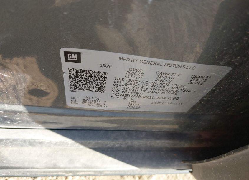 Photo 9 of 2020 Chevrolet Traverse FWD LT CLOTH (VIN 1GNERGKW1LJ243599)