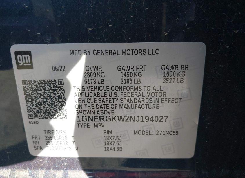 Photo 9 of 2022 Chevrolet Traverse FWD LT CLOTH (VIN 1GNERGKW2NJ194027)