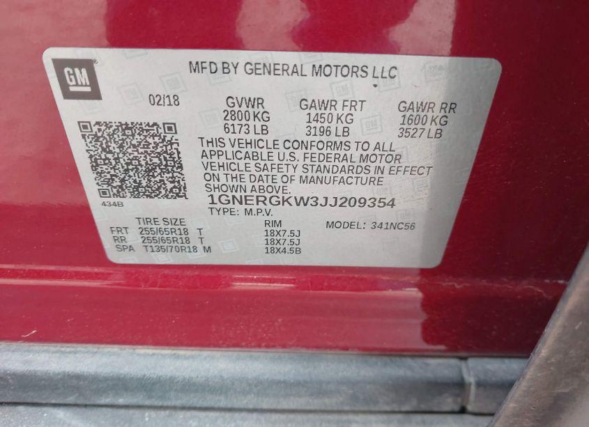 Photo 9 of 2018 Chevrolet Traverse 1LT (VIN 1GNERGKW3JJ209354)