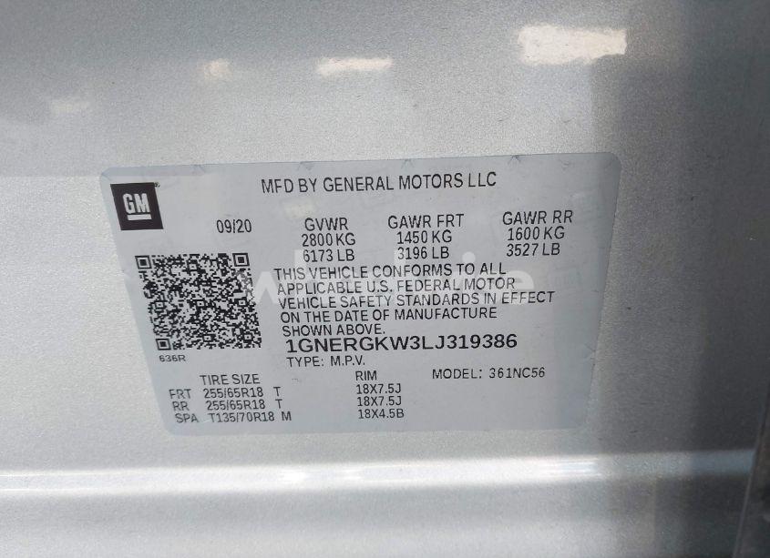 Photo 9 of 2020 Chevrolet Traverse FWD LT CLOTH (VIN 1GNERGKW3LJ319386)