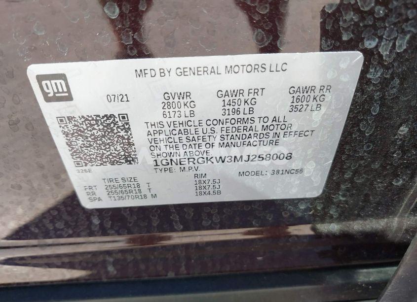 Photo 9 of 2021 Chevrolet Traverse FWD LT CLOTH (VIN 1GNERGKW3MJ258008)