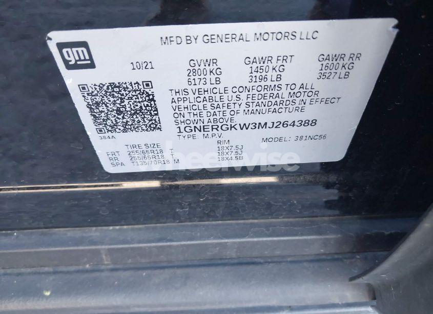 Photo 9 of 2021 Chevrolet Traverse FWD LT CLOTH (VIN 1GNERGKW3MJ264388)