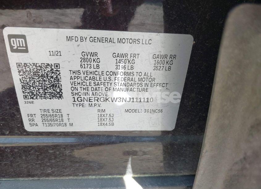 Photo 9 of 2022 Chevrolet Traverse FWD LT CLOTH (VIN 1GNERGKW3NJ111110)