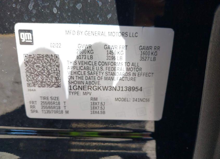 Photo 9 of 2022 Chevrolet Traverse FWD LT CLOTH (VIN 1GNERGKW3NJ138954)