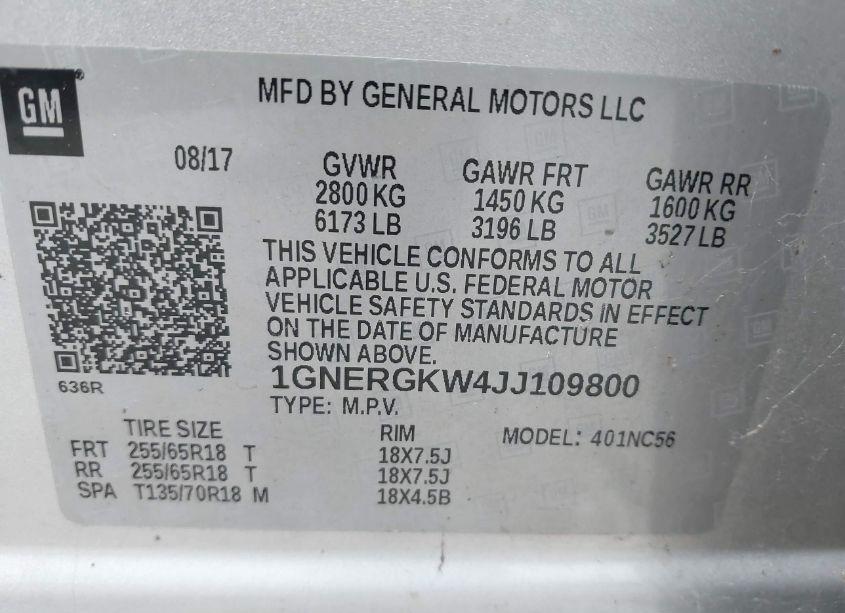 Photo 9 of 2018 Chevrolet Traverse 1LT (VIN 1GNERGKW4JJ109800)