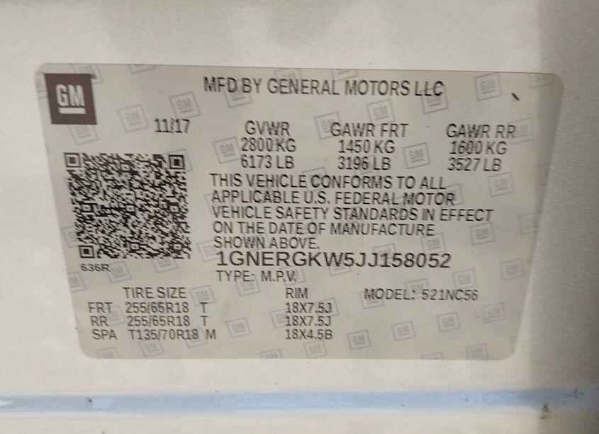 Photo 9 of 2018 Chevrolet Traverse 1LT (VIN 1GNERGKW5JJ158052)