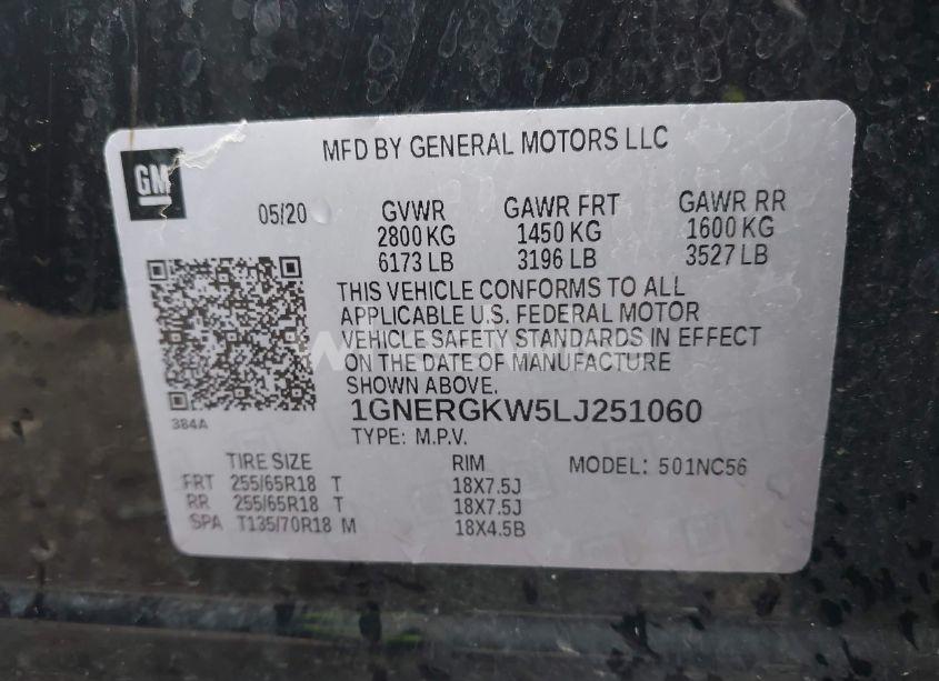 Photo 9 of 2020 Chevrolet Traverse FWD LT CLOTH (VIN 1GNERGKW5LJ251060)