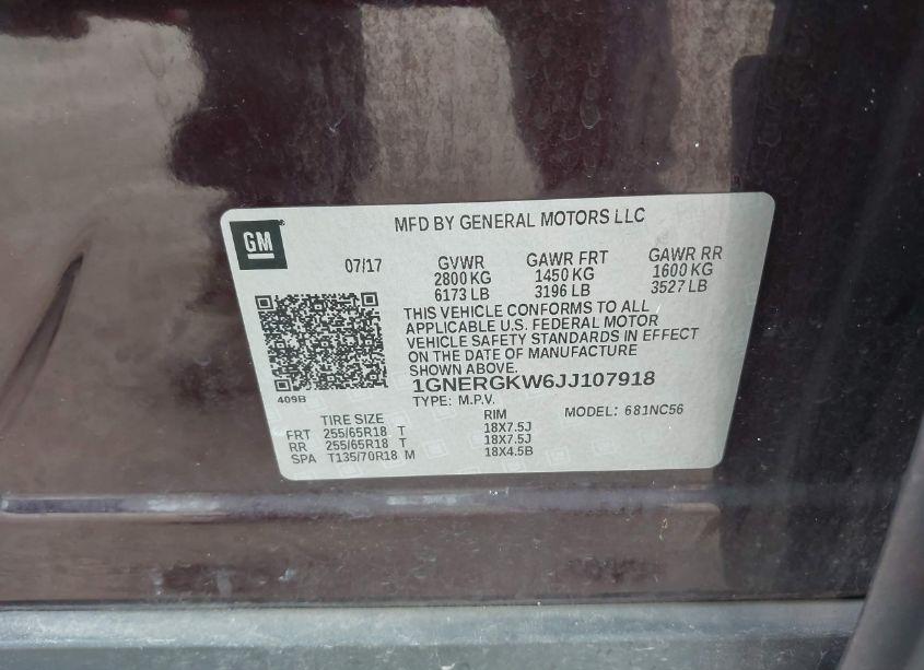 Photo 9 of 2018 Chevrolet Traverse 1LT (VIN 1GNERGKW6JJ107918)