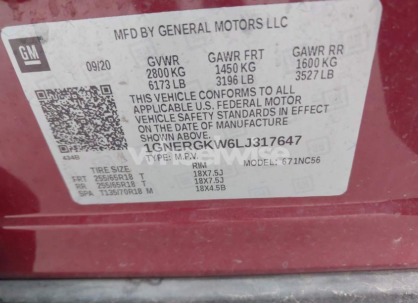 Photo 9 of 2020 Chevrolet Traverse FWD LT CLOTH (VIN 1GNERGKW6LJ317647)